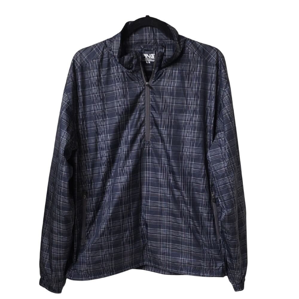 PING Performance Black Plaid Quarter Zip Pullover Jacket Mens Size Medium